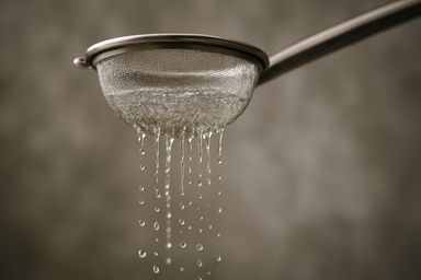 A sieve with fluid dripping from it